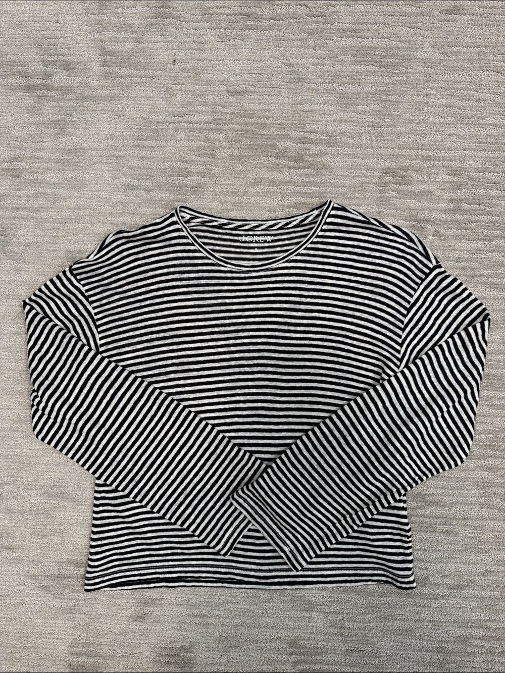 J. Crew Relaxed Linen Long Sleeve Stripe Tee Size Small - Picture 2 of 8
